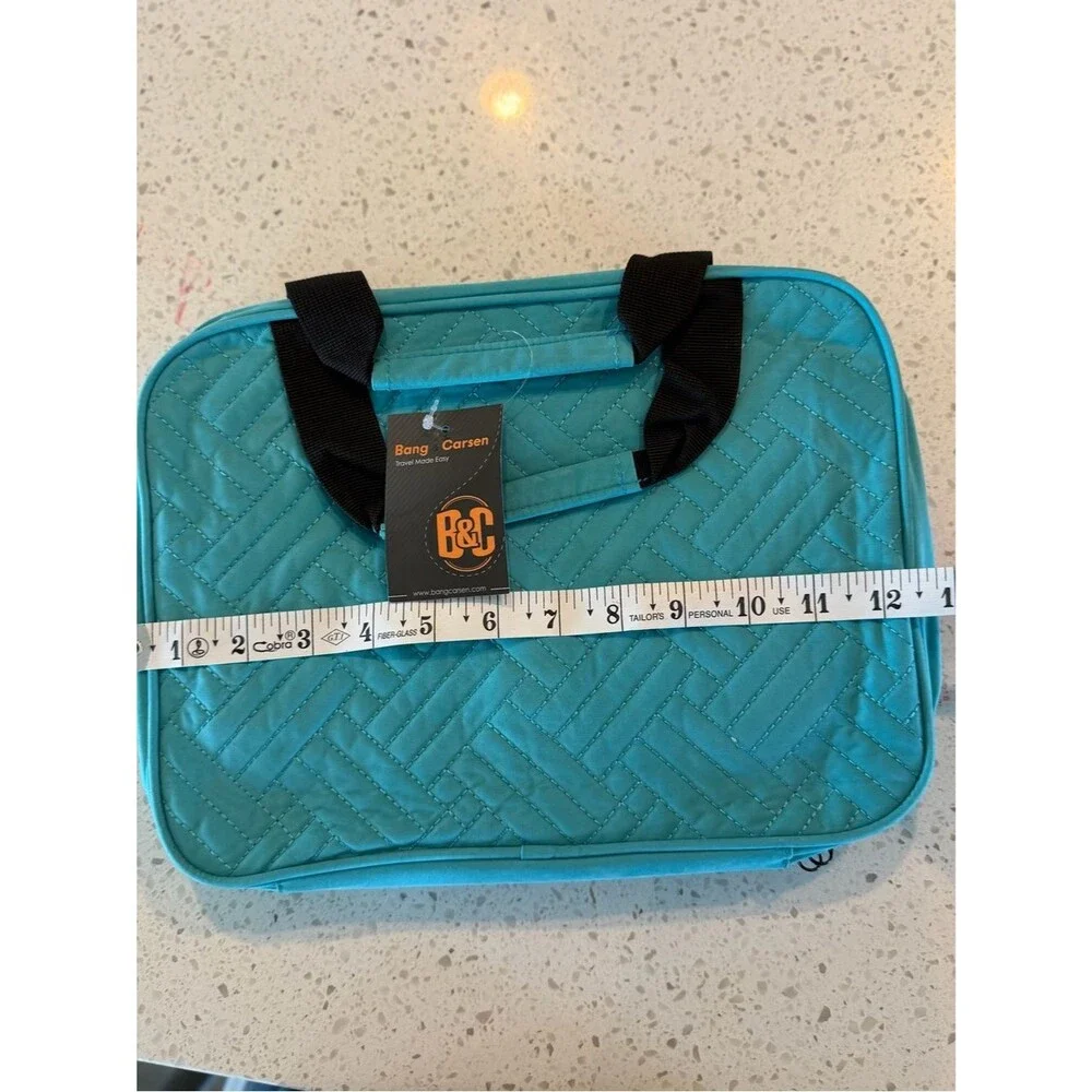 Teal Quilted Cosmetic Bag with Front Pocket